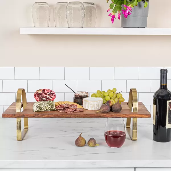 imageCreative CoOp Acacia Wood Serving Board on Gold Stand