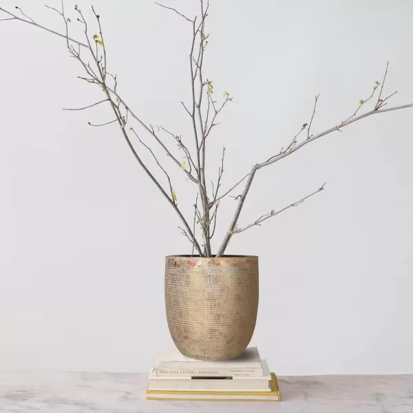 imageCreative CoOp Coastal Embossed Textured Stoneware Planter Metallic Gold