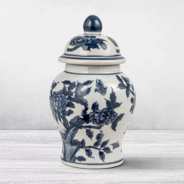 imageCreative CoOp Decorative Ceramic Ginger Jar with Domed Lid Blue ampamp White