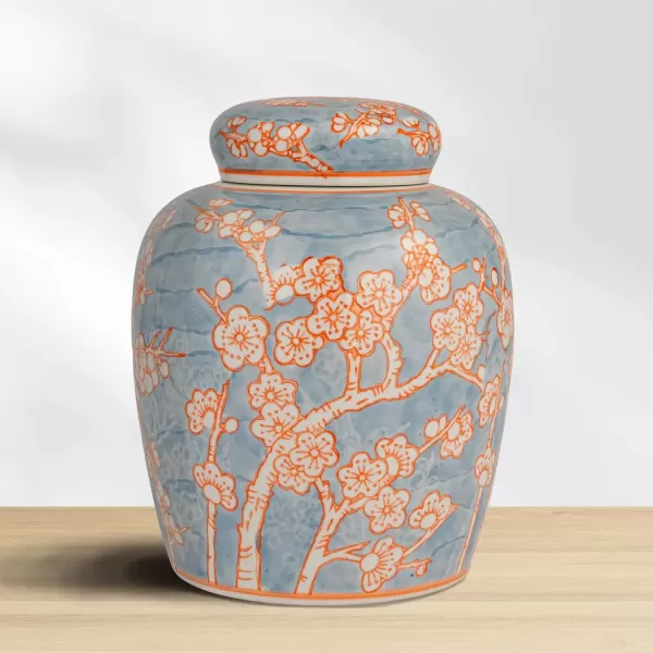 imageCreative CoOp Decorative Ceramic Ginger Jar with Lid Blue and Orange
