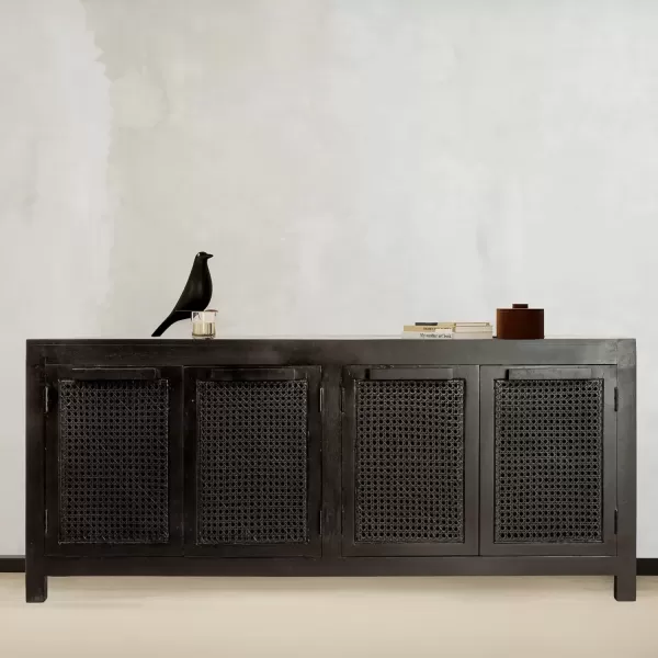 imageCreative CoOp Mango Wood and Cane 4Door Sideboard Cabinet BlackBlack