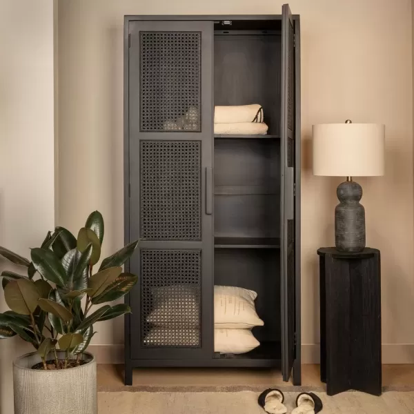 imageCreative CoOp Mango Wood and Cane 4Door Sideboard Cabinet BlackBlack