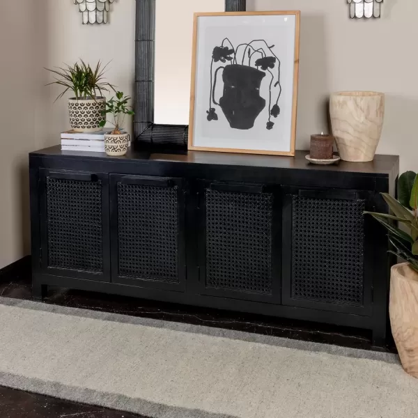 imageCreative CoOp Mango Wood and Cane 4Door Sideboard Cabinet BlackBlack