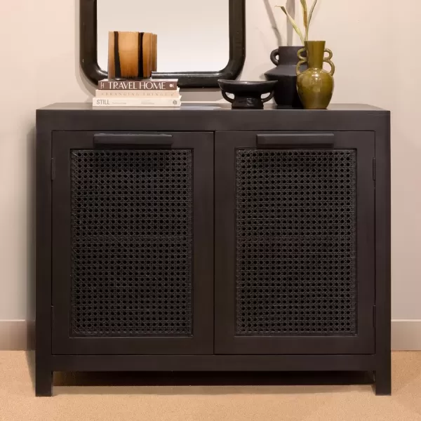 imageCreative CoOp Mango Wood and Cane 4Door Sideboard Cabinet BlackBlack