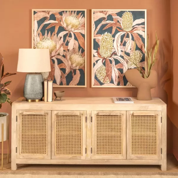 imageCreative CoOp Mango Wood and Cane 4Door Sideboard Cabinet BlackNatural