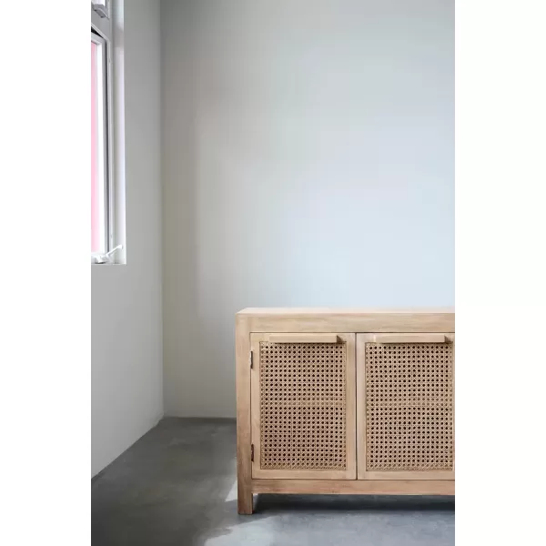 imageCreative CoOp Mango Wood and Cane 4Door Sideboard Cabinet BlackNatural