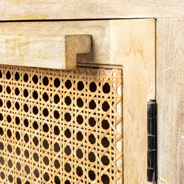 imageCreative CoOp Mango Wood and Cane 4Door Sideboard Cabinet BlackNatural