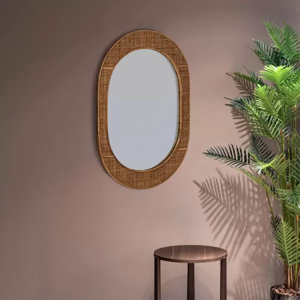 imageCreative CoOp Oval Bamboo and Rattan Framed Wall Mirror Natural