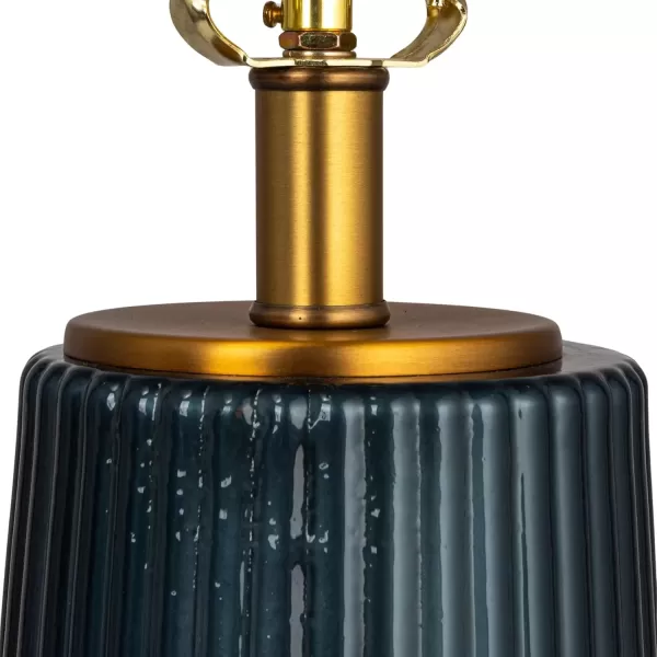 imageCreative CoOp Ribbed Glass Table Lamp with Tapered Drum Shade Deep Blue