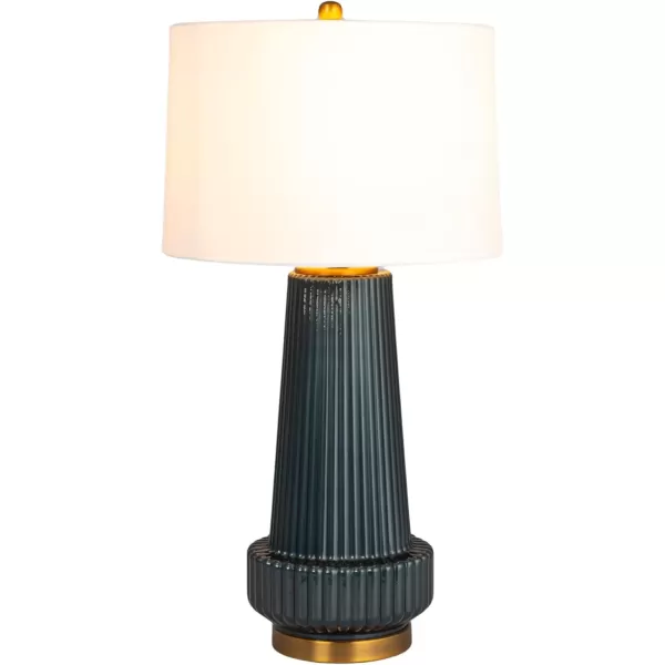 imageCreative CoOp Ribbed Glass Table Lamp with Tapered Drum Shade Deep Blue
