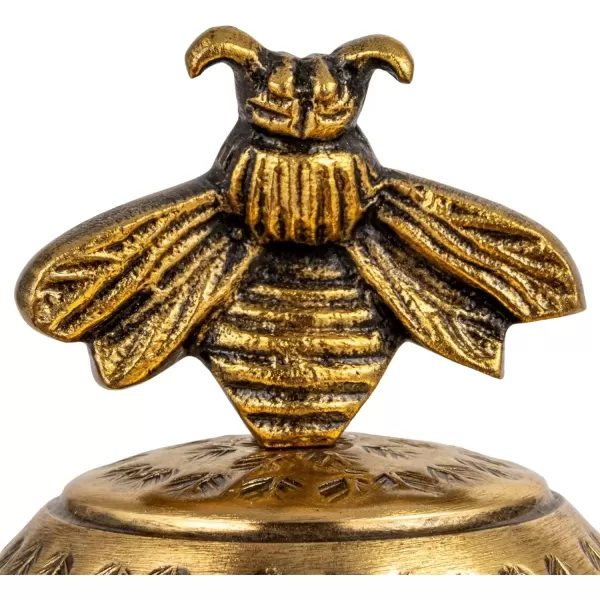 imageCreative CoOp Round Hammered Metal Container with Bee Finial Brass Finish