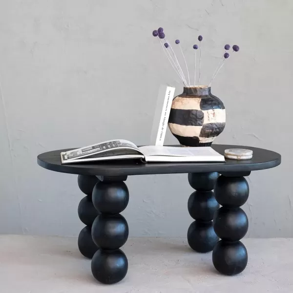imageCreative CoOp Round Mango Wood OverSized Bubble End Table BlackBlack