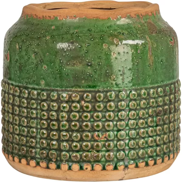 imageCreative CoOp Round TerraCotta Hobnail Planter Vase with Heavily Distressed Finish GreenGreen