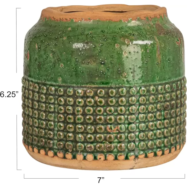 imageCreative CoOp Round TerraCotta Hobnail Planter Vase with Heavily Distressed Finish GreenGreen