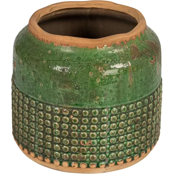 imageCreative CoOp Round TerraCotta Hobnail Planter Vase with Heavily Distressed Finish GreenGreen