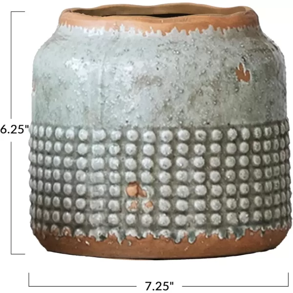 imageCreative CoOp Round TerraCotta Hobnail Planter Vase with Heavily Distressed Finish GreenGreyBlue