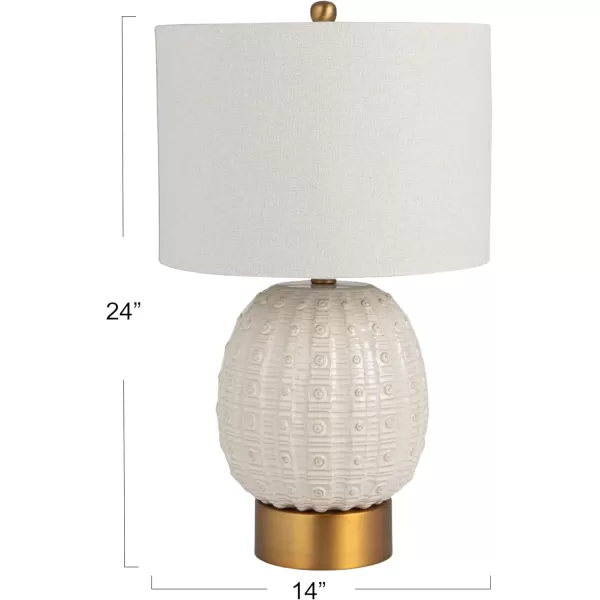imageCreative CoOp Stoneware Globe Table Lamp with Cream Crackle Glaze and Natural Linen Shade