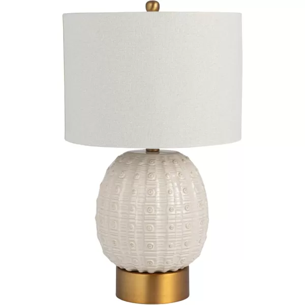 imageCreative CoOp Stoneware Globe Table Lamp with Cream Crackle Glaze and Natural Linen Shade