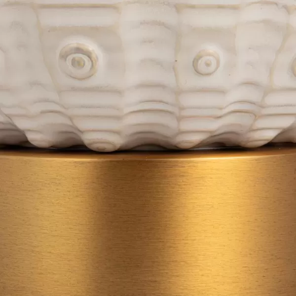 imageCreative CoOp Stoneware Globe Table Lamp with Cream Crackle Glaze and Natural Linen Shade