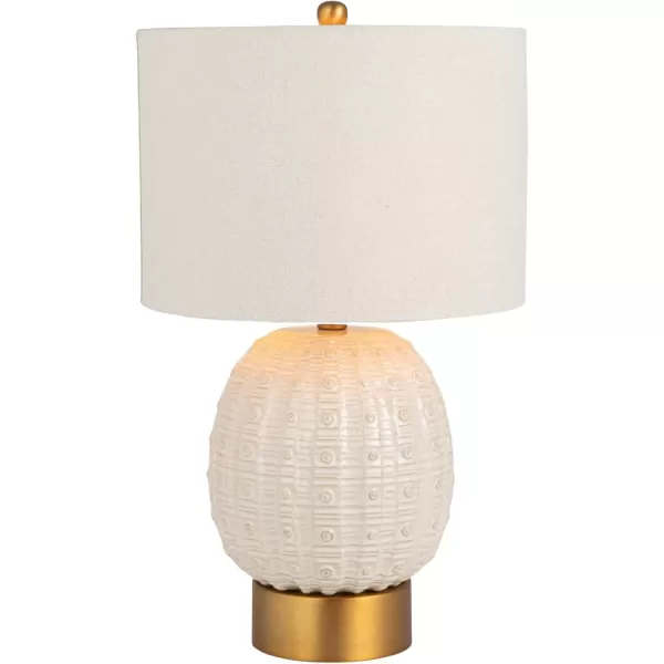 imageCreative CoOp Stoneware Globe Table Lamp with Cream Crackle Glaze and Natural Linen Shade