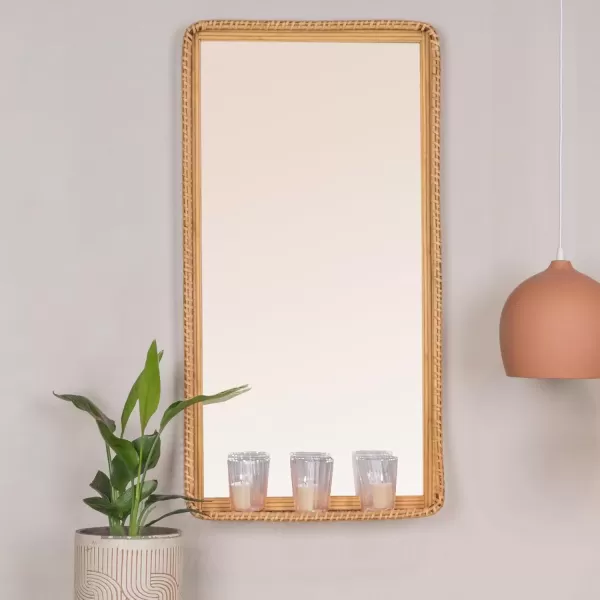 imageCreative CoOp Tall Wood and Rattan Mirror with Shelf Natural