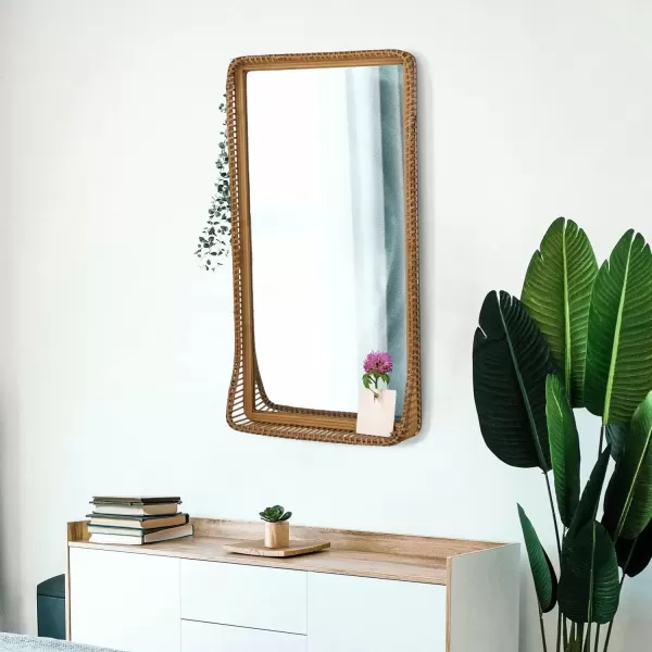 imageCreative CoOp Tall Wood and Rattan Mirror with Shelf Natural