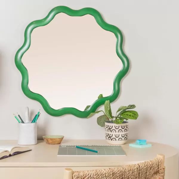 imageCreative CoOp WavyScalloped Wood Wavy Wall Mirror Green