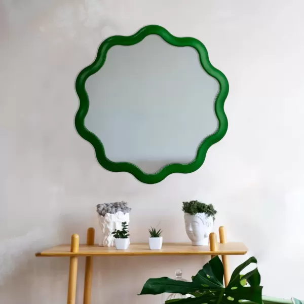 imageCreative CoOp WavyScalloped Wood Wavy Wall Mirror Green