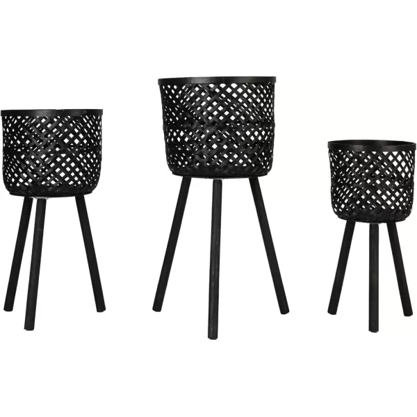 imageCreative CoOp Woven Bamboo Baskets with Wooden Legs Black Set of 3Black