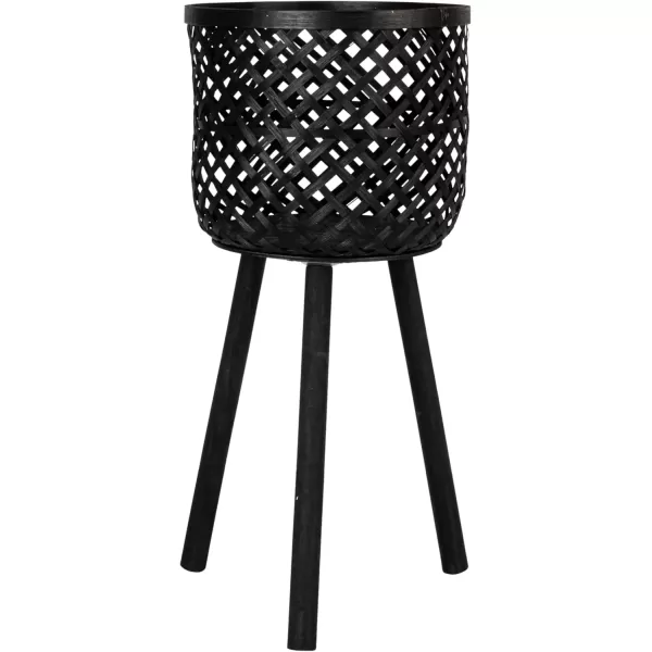 imageCreative CoOp Woven Bamboo Baskets with Wooden Legs Black Set of 3Black