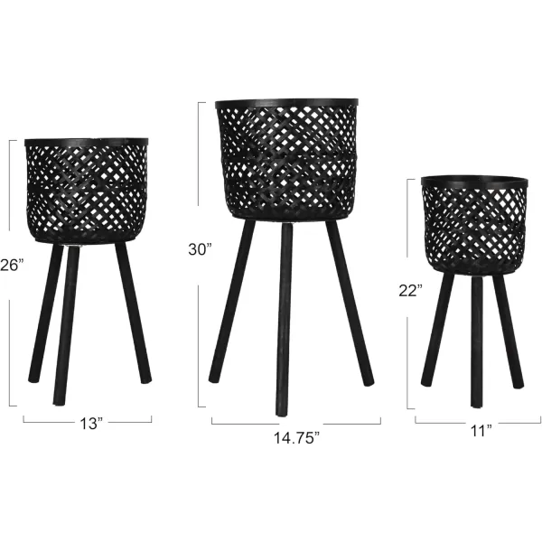 imageCreative CoOp Woven Bamboo Baskets with Wooden Legs Black Set of 3Black