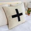 imageCreative CoOp Wool Blend Pillow with Swiss Cross Black and CreamCream and Black