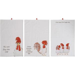 imageCreative CoOp Cotton Printed Chicken and Saying Set of 3 Tea Towels 28quot L x 18quot W x 0quot H Multicolor