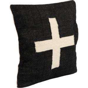 imageCreative CoOp Wool Blend Pillow with Swiss Cross Black and CreamBlack and Cream