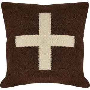 imageCreative CoOp Wool Blend Pillow with Swiss Cross Black and CreamBrown and Cream