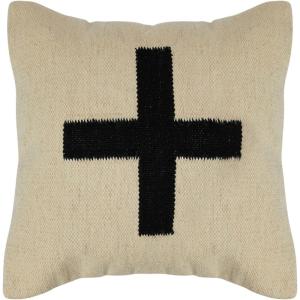imageCreative CoOp Wool Blend Pillow with Swiss Cross Black and CreamCream and Black