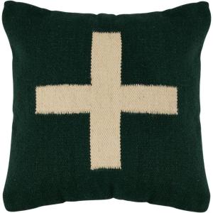 imageCreative CoOp Wool Blend Pillow with Swiss Cross Black and CreamGreen and Cream