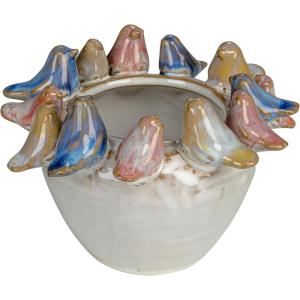 imageCreative CoOp Stoneware Planter with Birds on Rim Reactive GlazeHolds 4 Pot