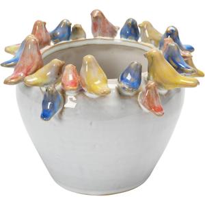 imageCreative CoOp Stoneware Planter with Birds on Rim Reactive GlazeHolds 6 Pot