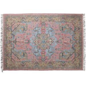 imageCreative CoOp Woven Cotton Distressed Print Dhurrie Fringe Rug 96quot L x 60quot W x 1quot H Multicolor