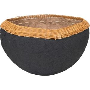 imageCreative CoOp Creative CoOp Decorative Handmade Paper Mache Bowl with Wicker Rim Black and Natural 20quot RoundBlack