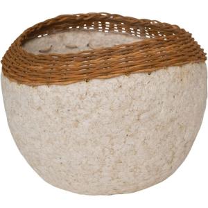 imageCreative CoOp Creative CoOp Decorative Handmade Paper Mache Bowl with Wicker Rim Black and Natural 20quot RoundWhite