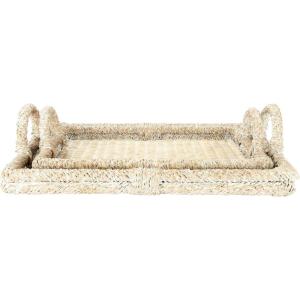 imageCreative CoOp Decorative Rattan Trays with Handles ampamp Whitewashed Finish Set of 2 Sizes