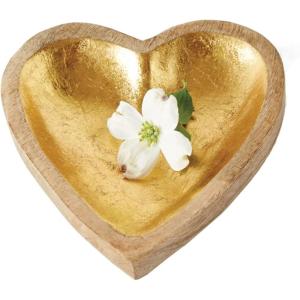 imageCreative CoOp Mango Wood Heart Tray with Gold Leaf Interior