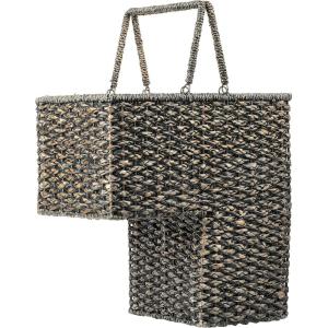 imageCreative CoOp Woven Bankuan Rope Stair Basket with Handles NaturalBlack