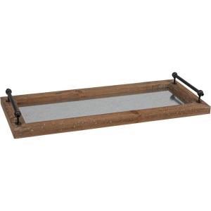 imageDecorative Wood ampamp Metal Tray with Handles EC0278Brown