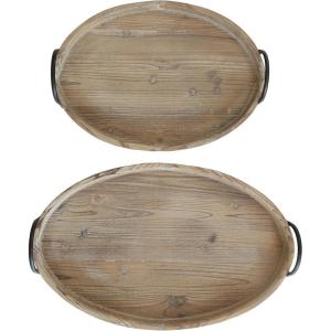 imageRound Decorative Wood Trays with Metal Handles Set of 2 Sizes