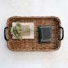 imageCreative CoOp Decorative Woven Rattan Metal Handles Natural and Black Tray