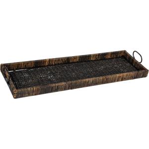 imageCreative CoOp Black Rattan ampamp Wood Tray with Handles