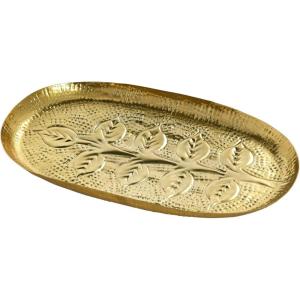 imageCreative CoOp Embossed Metal Tray Antique Gold Finish Decorative Accents 13quot L x 8quot W x 1quot H